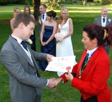 Kent Maitre Sabreur presents Groom with his Sabreur certificate - Copy